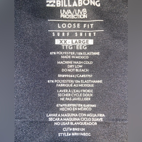 Billabong Surf Shirt UPF Protection Size XXL - Picture 7 of 7